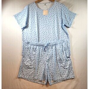 Lycy Women PJ Pajama Set Shorts Tee Shirt Size XLarge Blue Floral Soft New